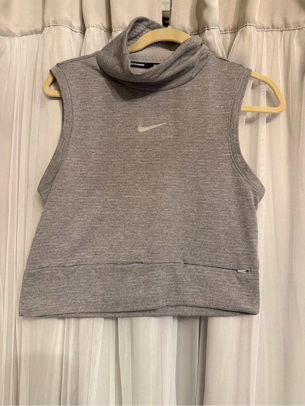 Nike Women’s Grey Sleeveless Crop Muscle Tee with Funnel Neck